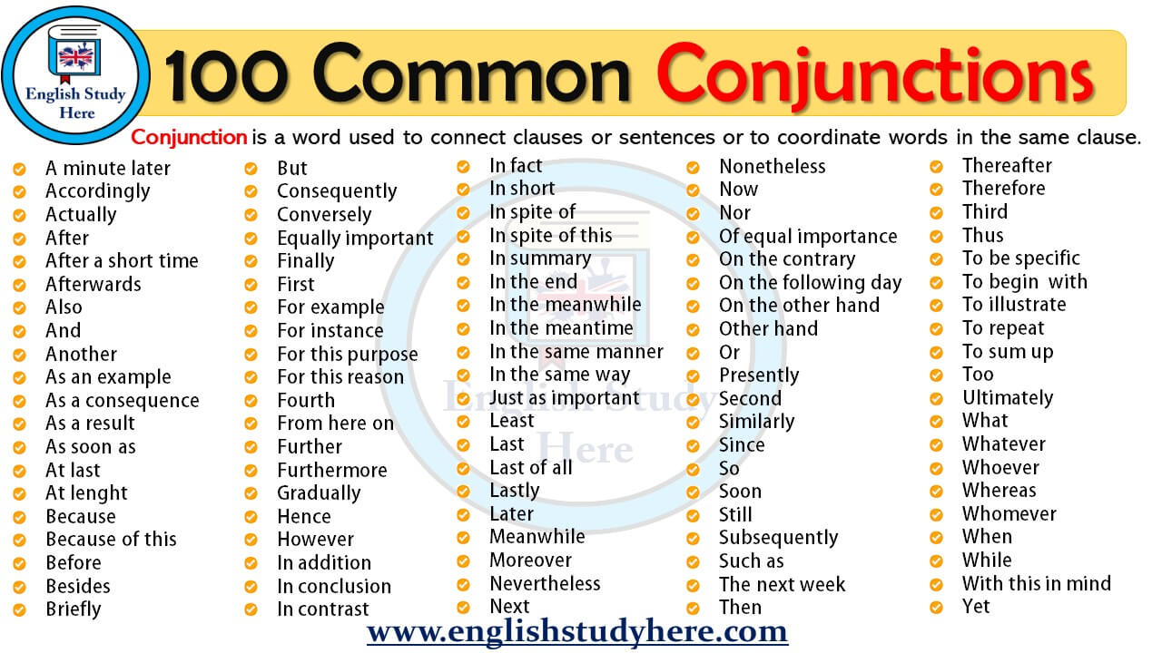 100-common-conjunctions-english-study-here