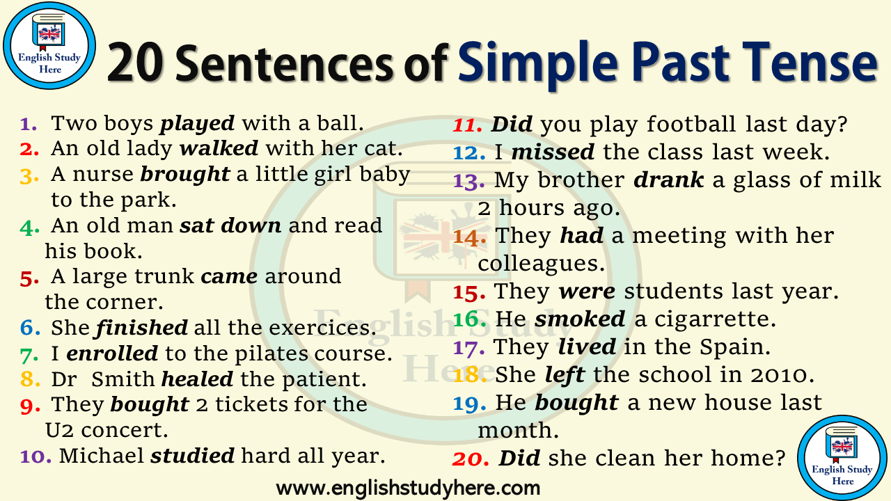 20 Sentences In Simple Past Tense English Study Here
