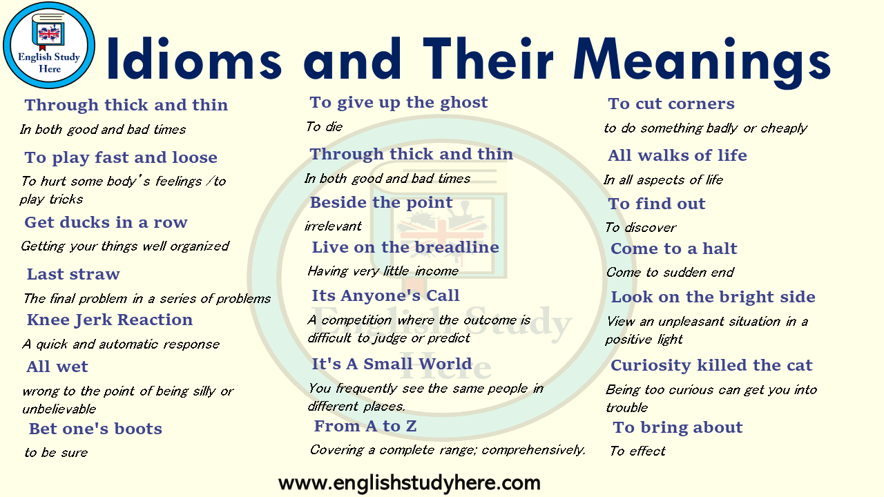 Idioms And Their Meanings English Study Here