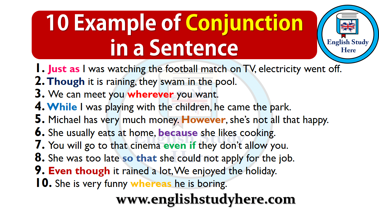 Give 10 Example Of Conjunction