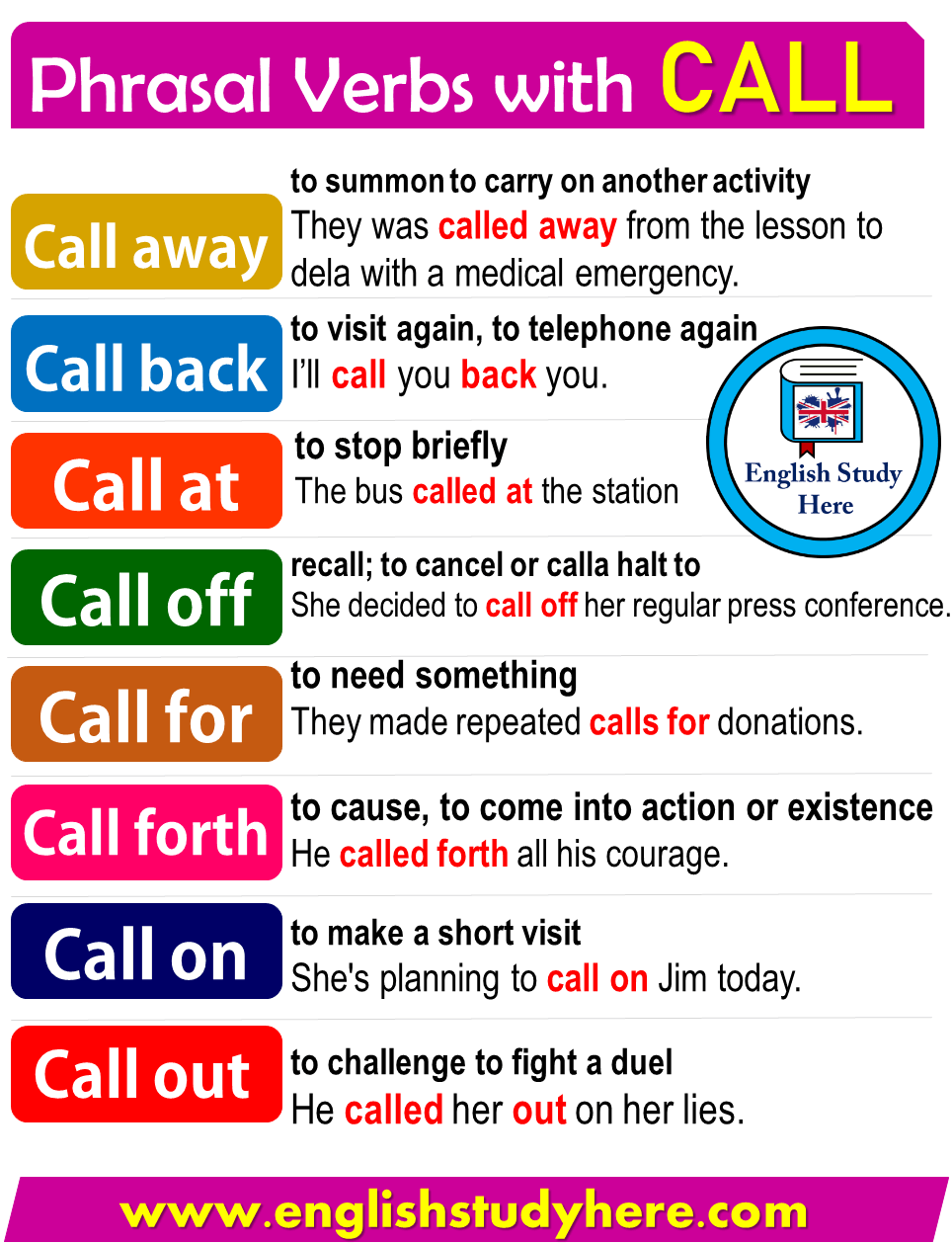 Call for phrasal verb meaning