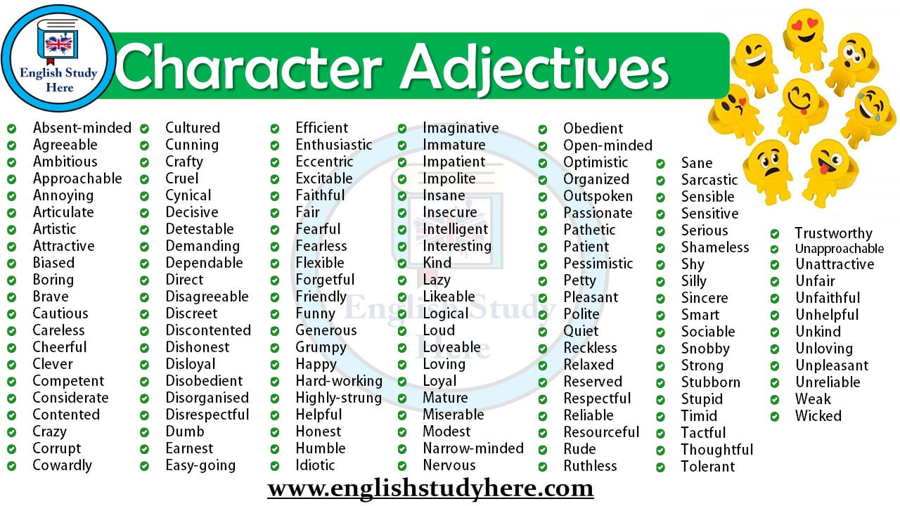 Character Adjectives In English English Study Here