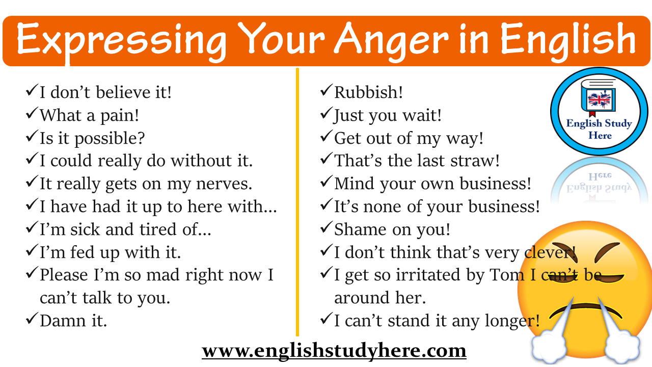 Expressing anger in English, Expressing your anger in English, How to Express Yourself in English when you are angry, English for Angry Situations