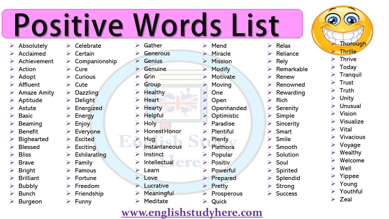 Positive Words List in English