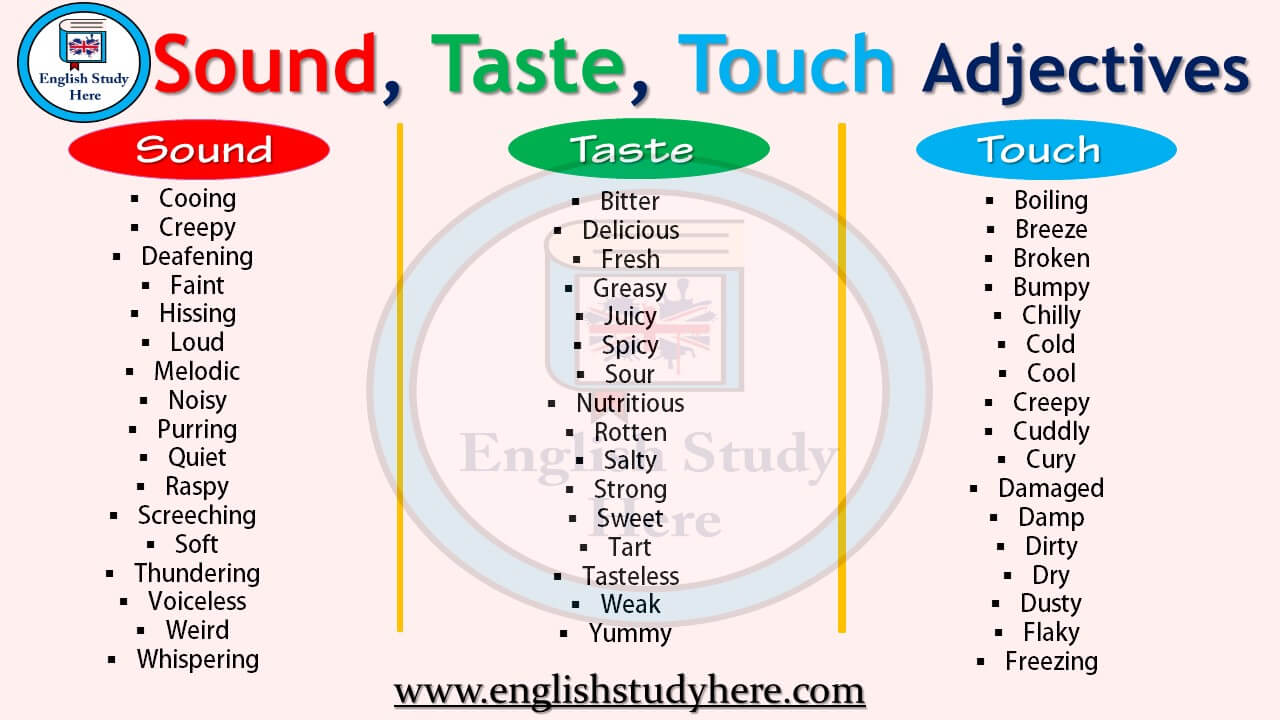 Sound Taste Touch Adjectives English Study Here