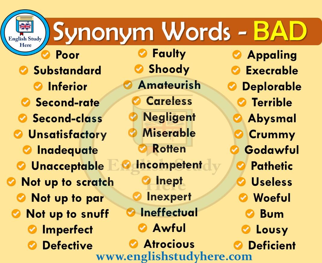Bad Synonyms Words - English Study Here