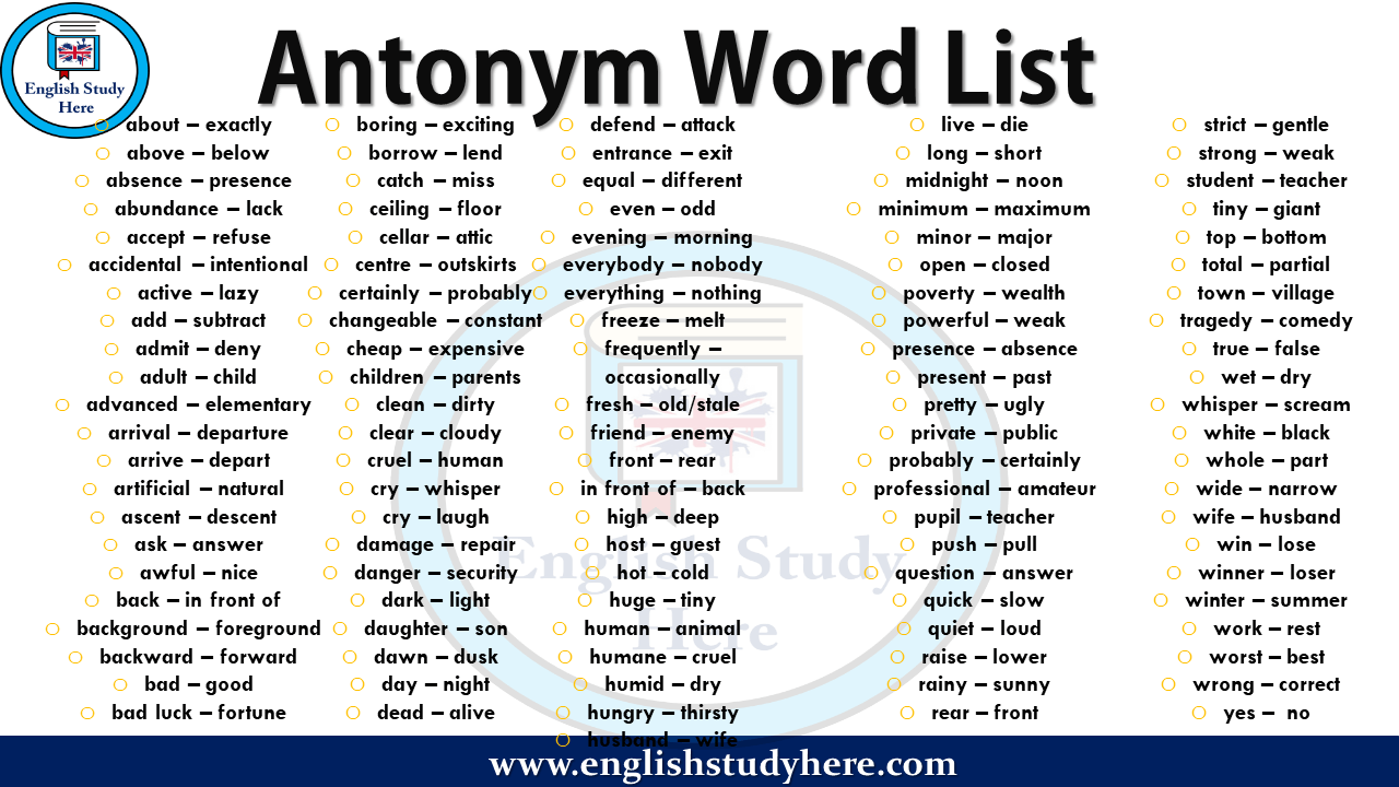 Antonym Word List