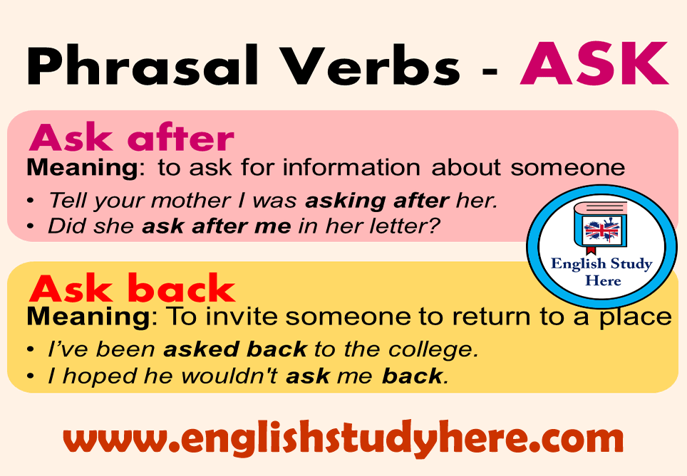 English Phrasal Verbs with ASK, Definitions and Example Sentences