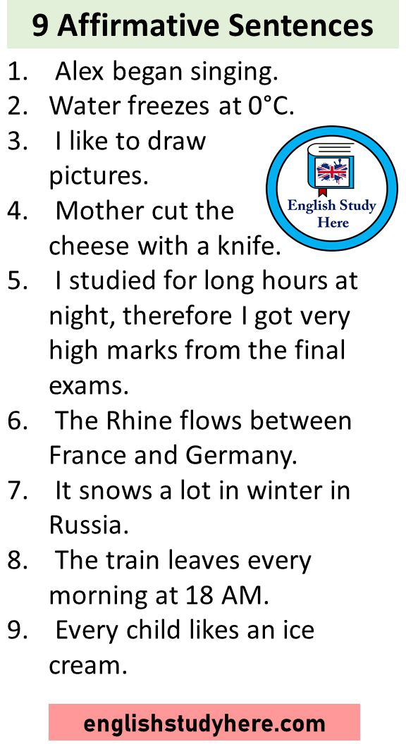 Give 10 Examples Of Affirmative Sentence - Design Talk