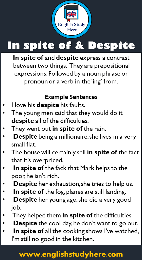 using collocations with despite and in spite of