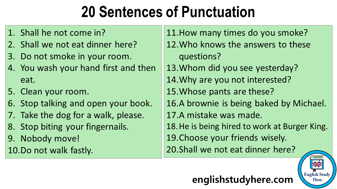 20 Sentences of Punctuation