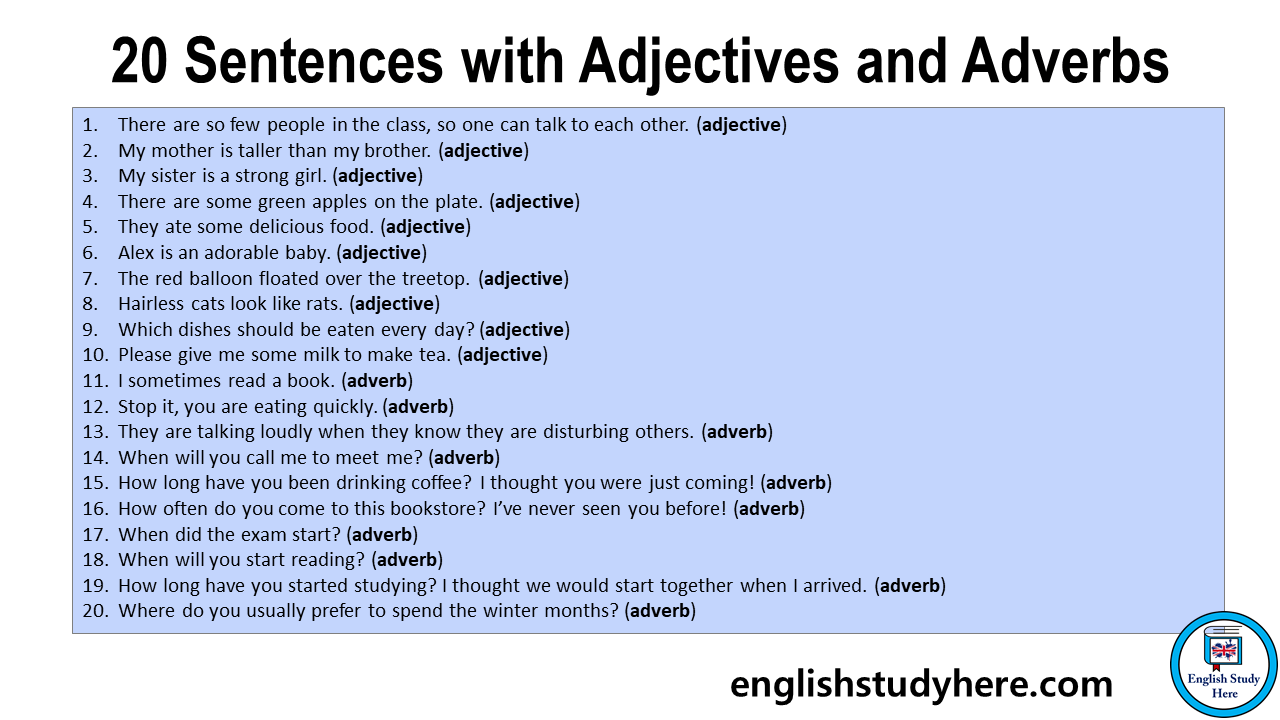 20 Sentences With Adjectives And Adverbs 