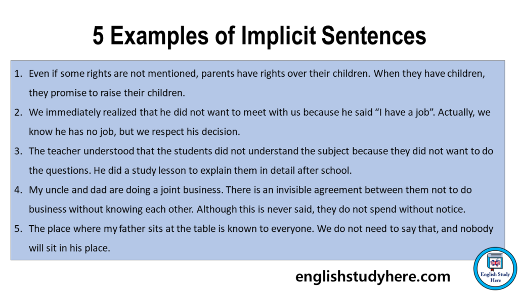 5 Examples of Implicit Sentences - English Study Here