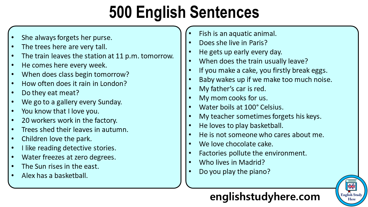 500 English Sentences, Common Sentences Examples - English Study Here