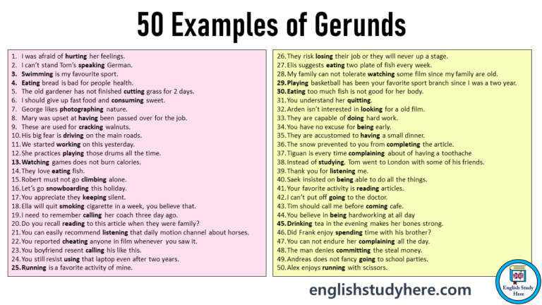 50 Examples of Gerunds and Example Sentences - English Study Here